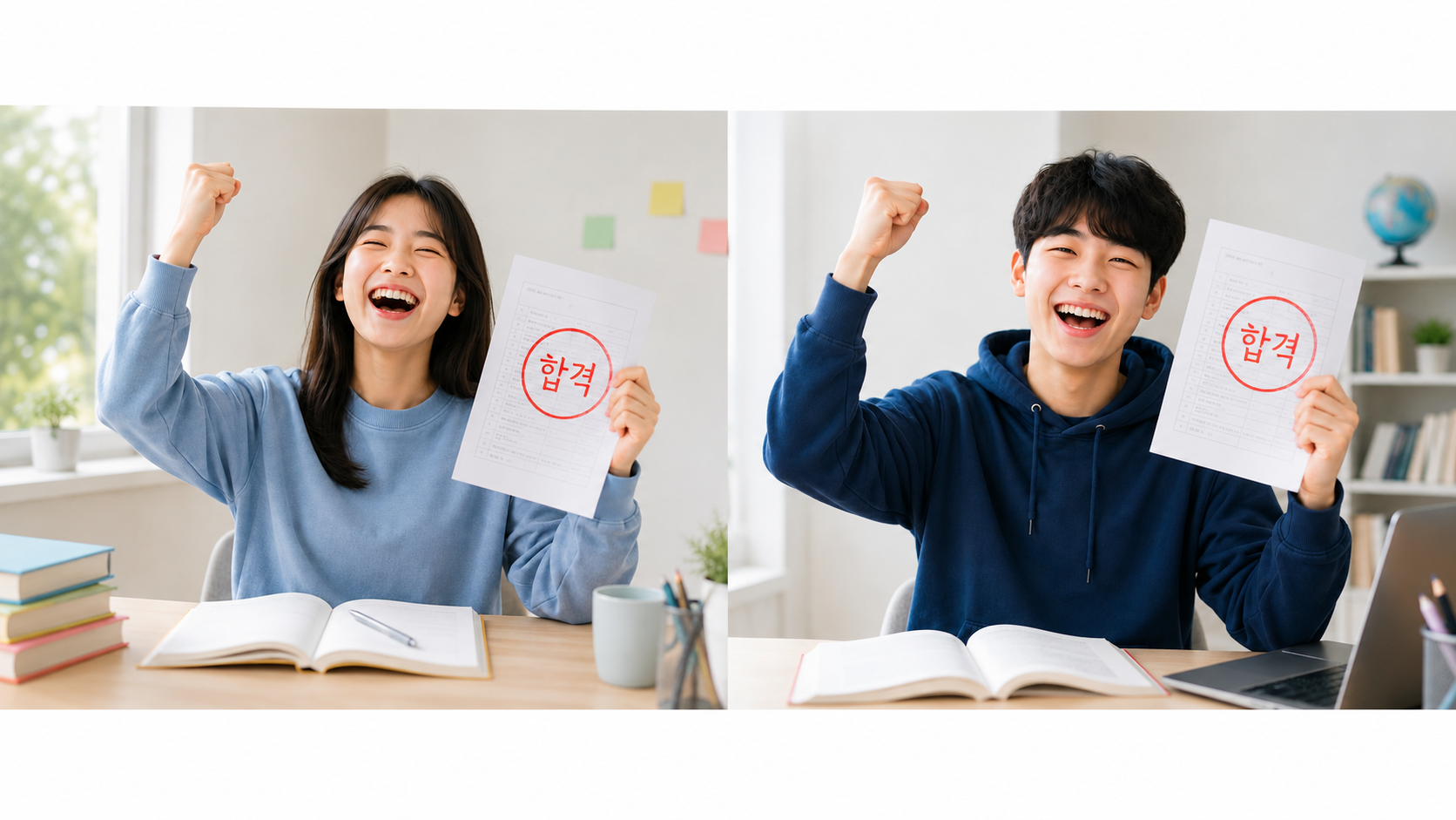 합격에 기뻐하는 학생들